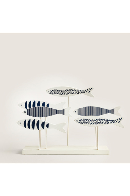 Balık Stand Üzerinde Karişik Desen Siyah/Beyaz Büyük (50X10X30Cm) Natural