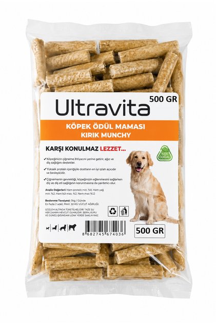 500 gr Yüksek Proteinli Kurutulmuş Atıştırmalık Kırık Munchy Çubuk Köpek Ödül Maması