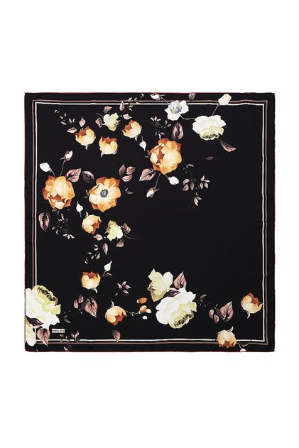 Eșarfă neagră din mătase twill florală