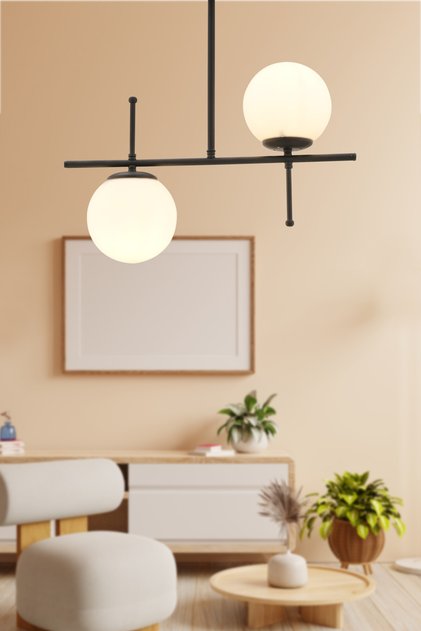 Aviora 2'li Beyaz Camlı Siyah Avize