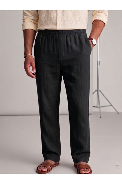 Men's Summer Comfortable Fit Black Baggy Linen Trousers