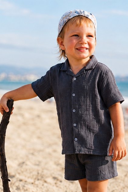 Nate Dark Grey Muslin Boys' Shirt