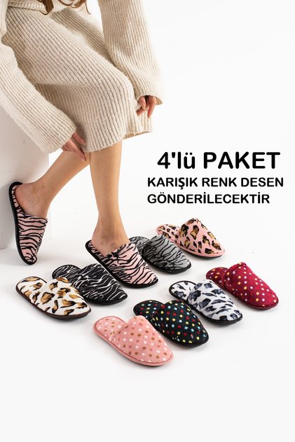 4 Çift Kadın Ev Terliği Misafir Bohça Çeyiz Terliği