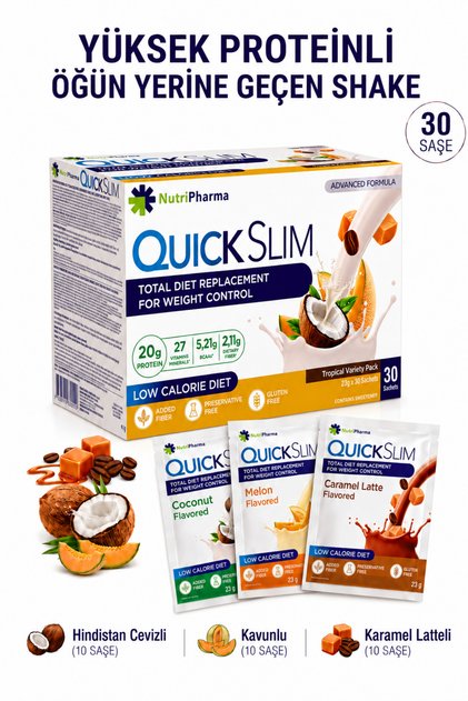 Quick Slim Öğün Yerine Geçen Shake - 30 Saşe - Tropikal Karışık Kutu - Protein Shakes