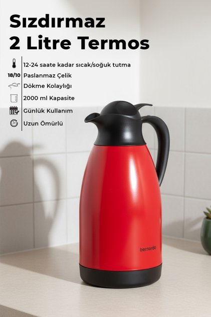Grandio Stainless Steel Thermos Red 2 Liter