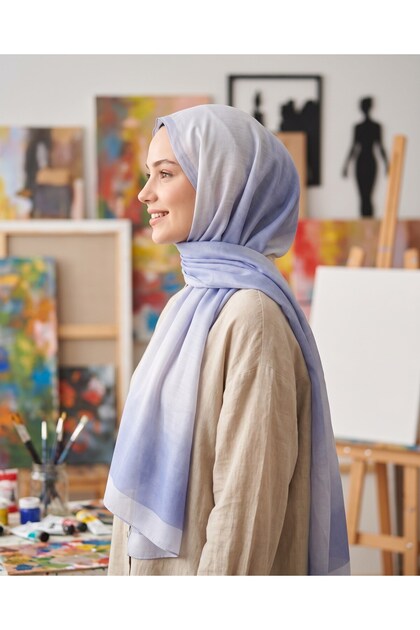 Elegance Shawl - Cloud Pattern - Em016-16 - Blue