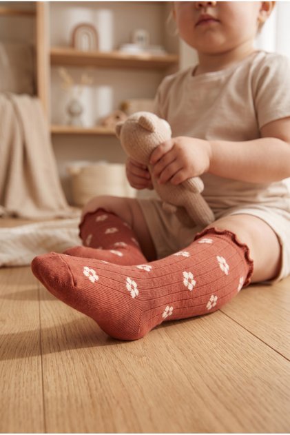 Baby Floral Patterned Socks Dark Brown