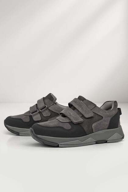 Hakiki Deri Gri Çocuk Sneakers Spor Ayakkabı