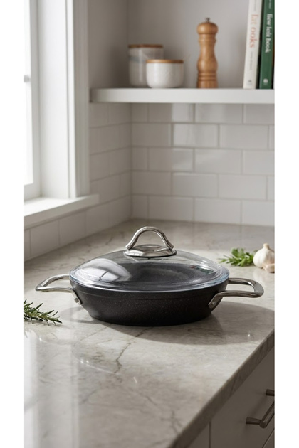 Pro Plus Granite 18 cm Saucepan - Fireproof Non-Stick Base with Pyrex Glass Lid