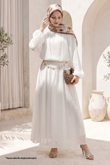 White Linen Suit with Balloon Sleeves and Skirt