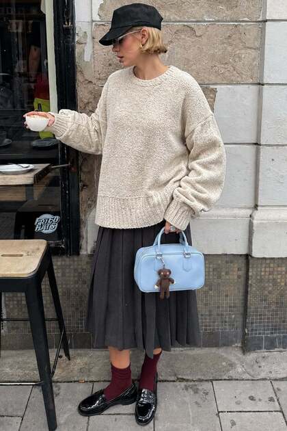 Beige Crew Neck Women's Boucle Sweater Mg2480