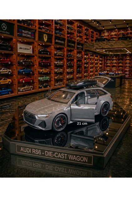 Audi RS Station Wagon Araba 21cm Diecast 1.24 Koleksiyon Büyük Boy Metal 6 Kapı Tavan Bagaj Kaput Açılır Beton Gri