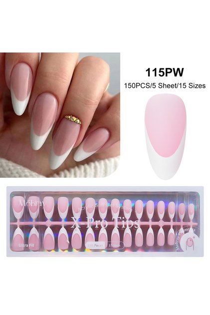 Q57512-3 150/160pcs Luxury French Wear Nail Tips Nude Pink Ballet Middle Length False Nail, Pure Col