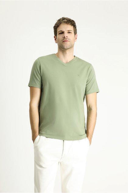 V Yaka Slim Fit Dar Kesim Süprem Pamuklu Basic Tişört