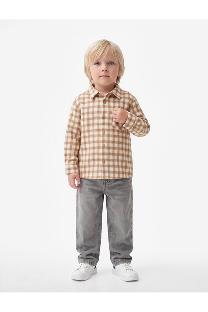 Long Sleeve Cotton Plaid Shirt with Pockets