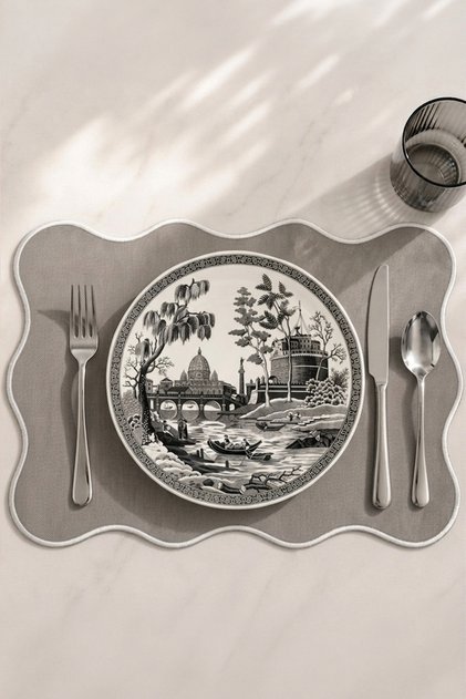 Wavy Edge American Placemat - 4 Pieces - Dark Mink - White Edge Embroidery