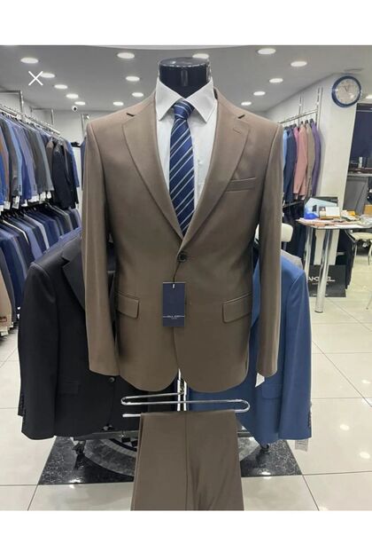Battal Size Large Size Men's Suit Light Brown