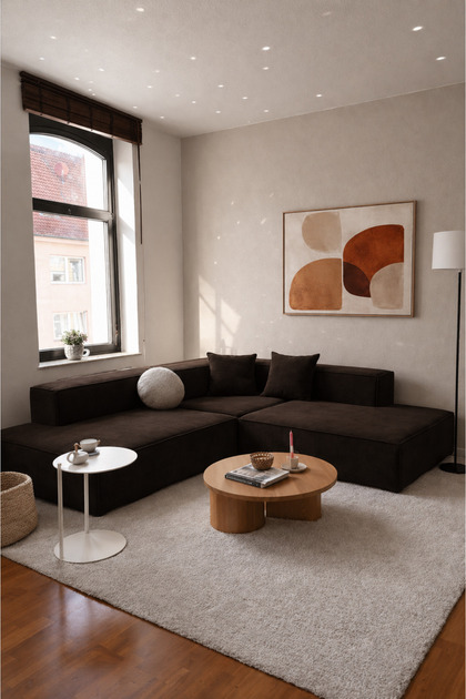 Frida 3 Modül Köşe Koltuk Yönsüz Kadife, Acı Kahve Dinlenme Modüllü 240x240