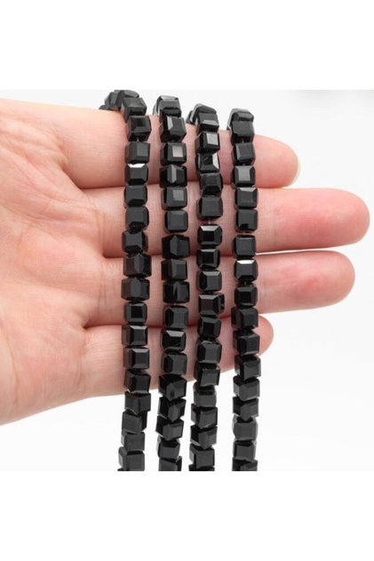 2 Strands(190 Pieces) 4 mm Black Glass Crystal Cube Beads Rosary Necklace Bracelet Jewelry Making