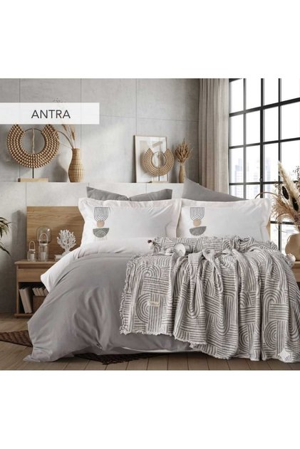 Babi̇l Double Bedding Set with Pique Clothes and Anthracite Color