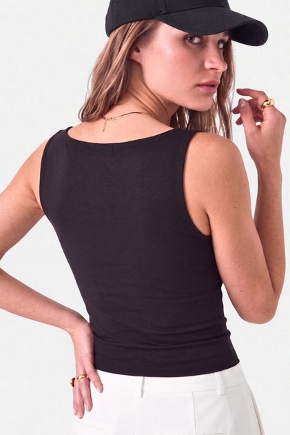 Kare Yaka Dantel Detaylı %95 Pamuk Bluz - Siyah 3