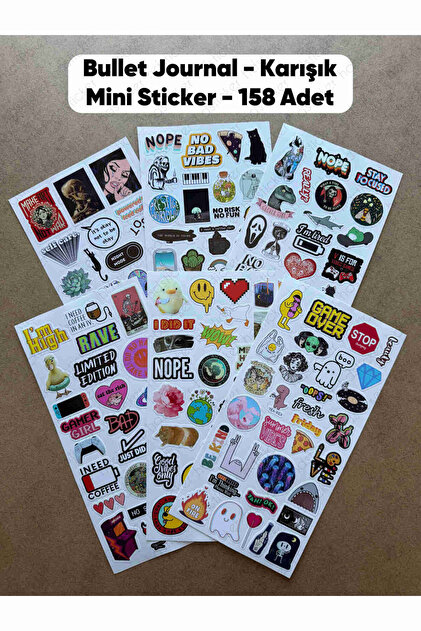 158 Adet Karışık Sanat Komik Art Bullet Journal Defter Ajanda Laptop Sticker Etiket Çıkartma Seti