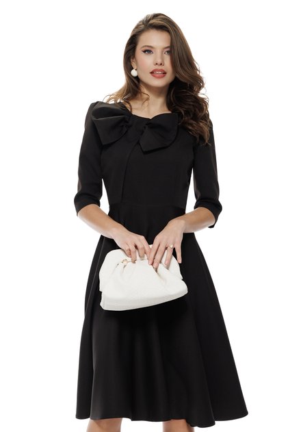 Rochie damă elegantă neagra clos cu fundă maxi și croi feminin fluid