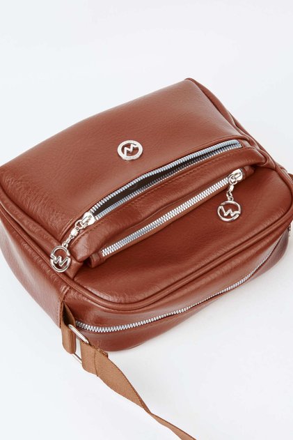 Women's Fulya Taba 4-Compartment Adjustable Strap Zipper Closure Handbag and Shoulder Bag