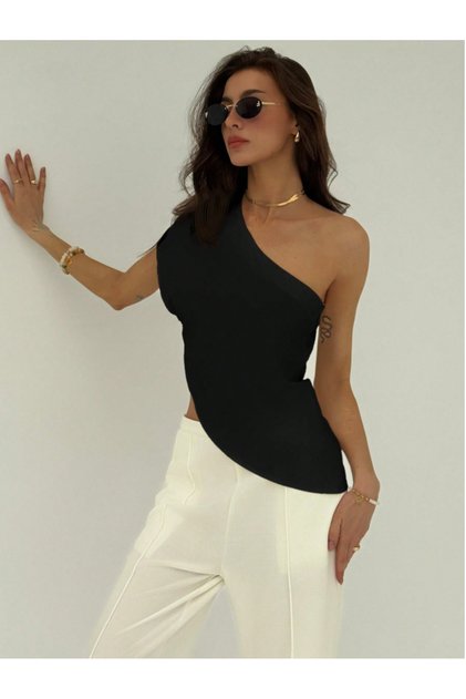 Ayrobin Fabric Asymmetrical Cut Low-Cut Usa Trends Summer Blouse / T-Shirt - Do98654