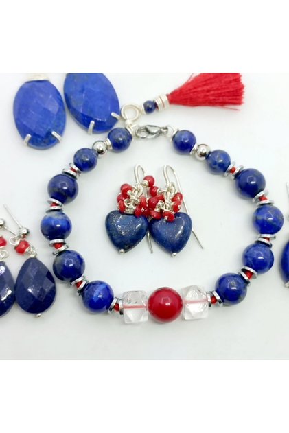 2752 Lapislazuli Mercan kristal Kuvars Hematit düğümlü el yapımı bileklik