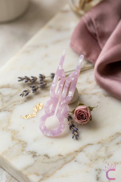 Pink and White Patterned French Pin Acetate Bone Hair Bun Clip 9.2cm - Stylish Daily Non-Slip Stick Clip