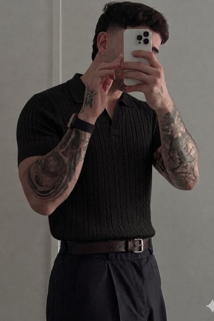 Tricou tricotat pentru bărbați, stil Old Money, cu guler polo