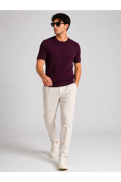Burgundy Crew Neck Short Sleeve Men's T-Shirt