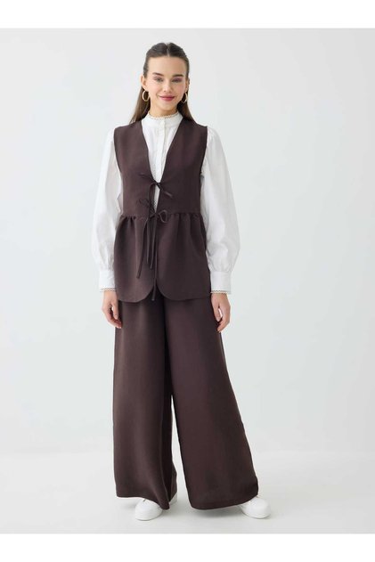 Modal Suit with Tie Detail - Brown -