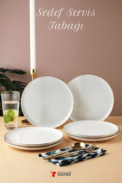 Patterned 6-Piece Serving Plate Set – Large Presentation Plate with Gold Gilded Edges