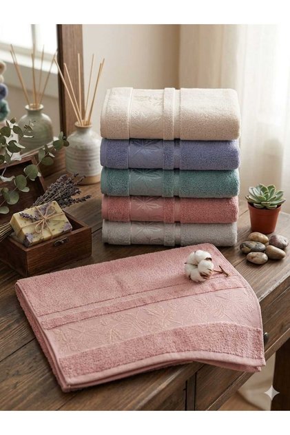Çınar Pattern 6-Piece 100% Natural Micro Cotton Cotton Hand, Face, and Head Towel Set 50X90Cm – Ultra Soft & Highly Water Absorbent