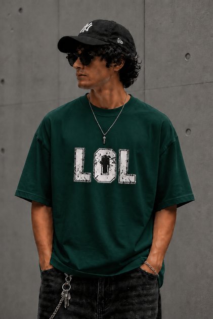 Lol Text Printed Unisex Oversize T-Shirt – Cotton Crew Neck Casual T-Shirt