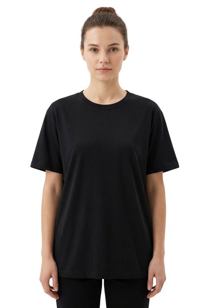 Black Color Regular Fit 100% cotton Crew Neck Women's T-shirt