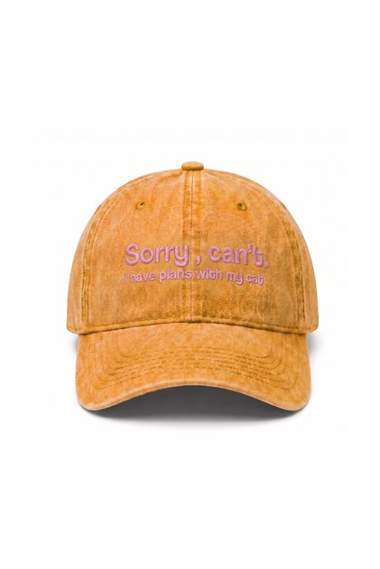 Sorry, Can'T. I Have Plans with My Cat. Embroidered Washable Hat / "Sorry I Can'T, I Have Plans with My Cat." Embroidered Baseball Cap