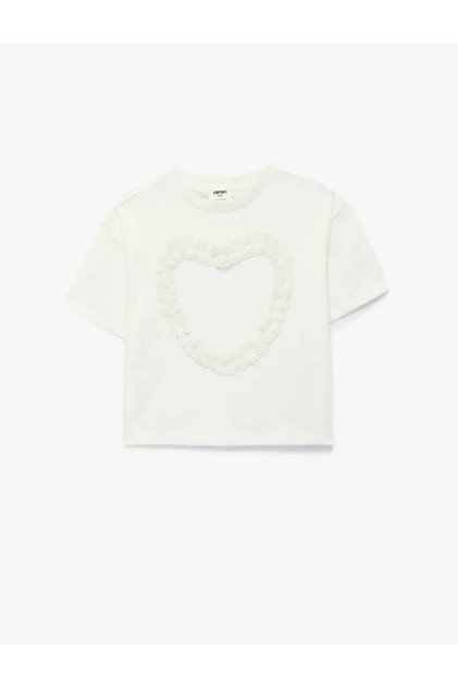 Ruffled Heart Detailed Short Sleeve Crew Neck T-Shirt Pack of Cotton