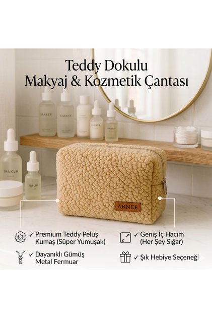 Premium Teddy Fabric Travel Cosmetic Bag Portable Organizer