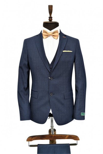 Costum barbati slim fit, talia 1 Christian bleumarin deschis