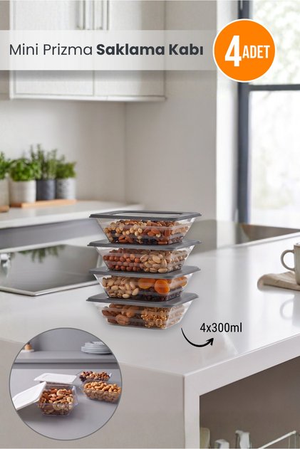 4-Piece Mini Prism Storage Container Food Container Cabinet Organizer 4X300 ml