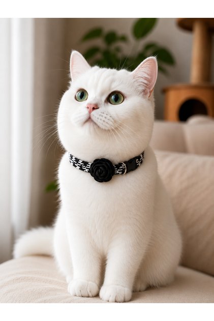 Siyah Gül Motif Lastik Şeritli Papyon Kedi Köpek Tasma 33cm
