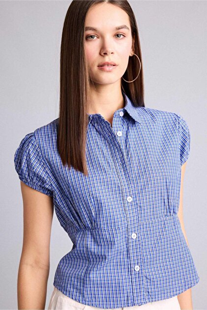 100% Cotton Fitted Shirt with Collar Checkered Short Sleeve Shirt H6471Ax26Sp