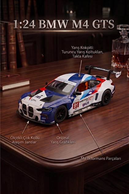 craftivio 1:24 BMW M4 GTS Metal Model Araba Koleksiyonluk Oyuncak