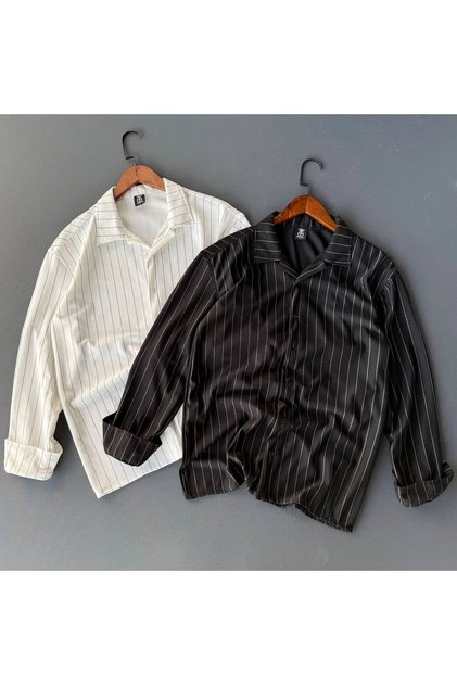 2-Piece Striped Crepe Shirt