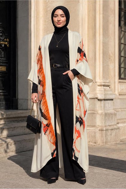 KADIN BEJ TÜY DETAYLI ABAYA T 83704