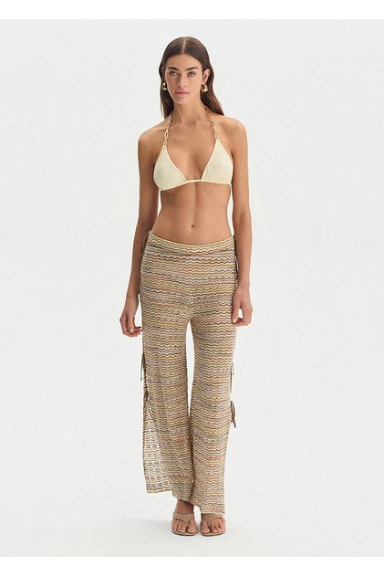Beige Color Gradient Shimmering Knitwear Pants