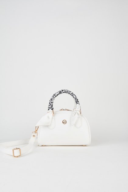 Women's Peony White Scarf Gift Faux Leather Medium Size Zipper Closure Handbag and Shoulder Bag